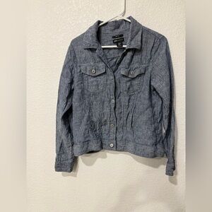 JNY Jones New York Women's Blue Linen Denim Style Jacket Size M